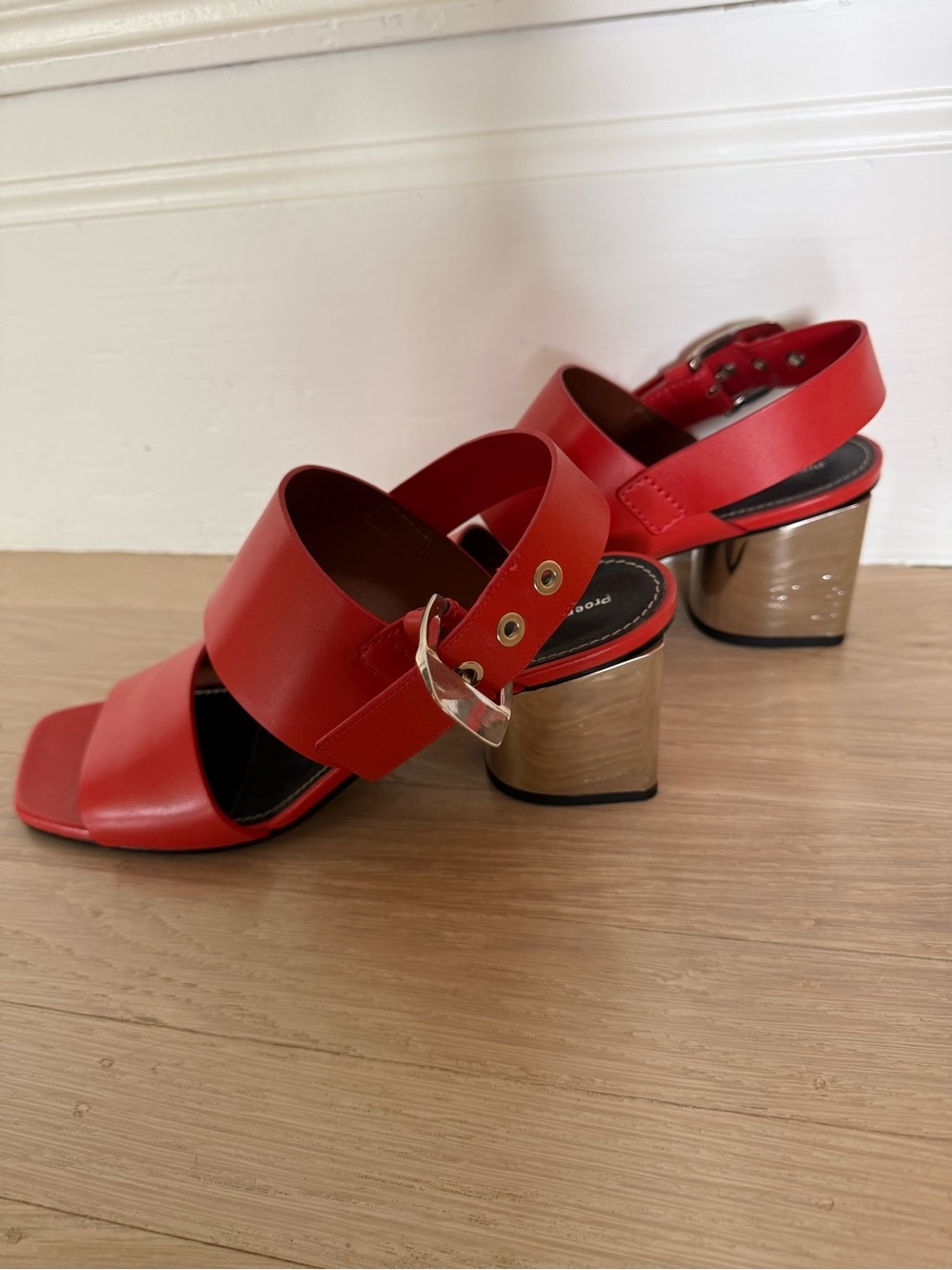 Orange Proenza Schouler Block Heel Sandals with Silver Heels - Picture 2 of 5